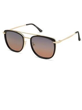 Retro Aviator Square Polarized Sunglasses, Unisex, BLACK/BROWN GRADING GREY